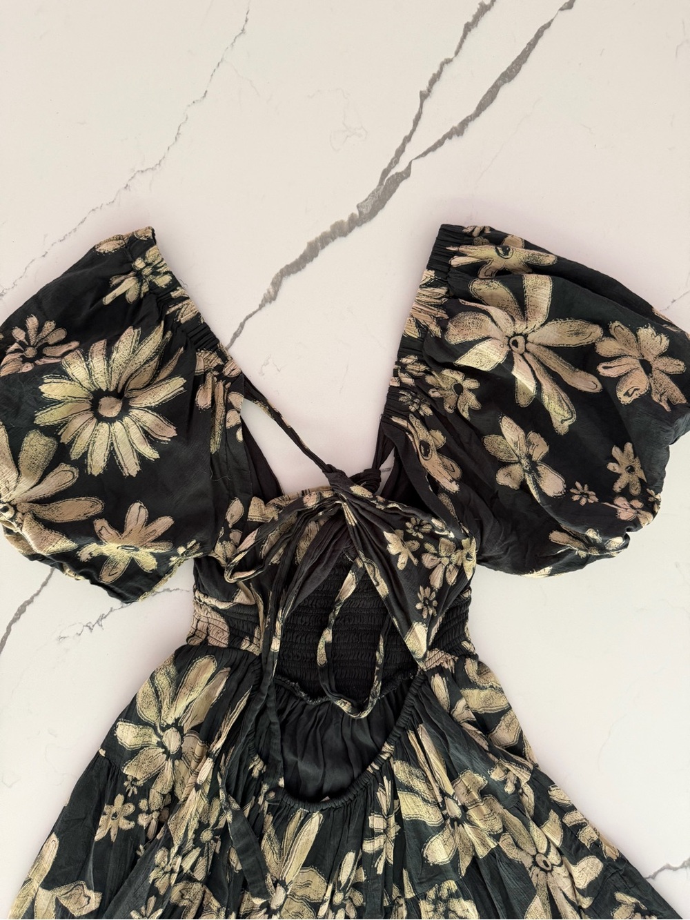 Free People Perfect Day Printed Mini Dress M Black Multi Floral Open Back Boho - Picture 10 of 13